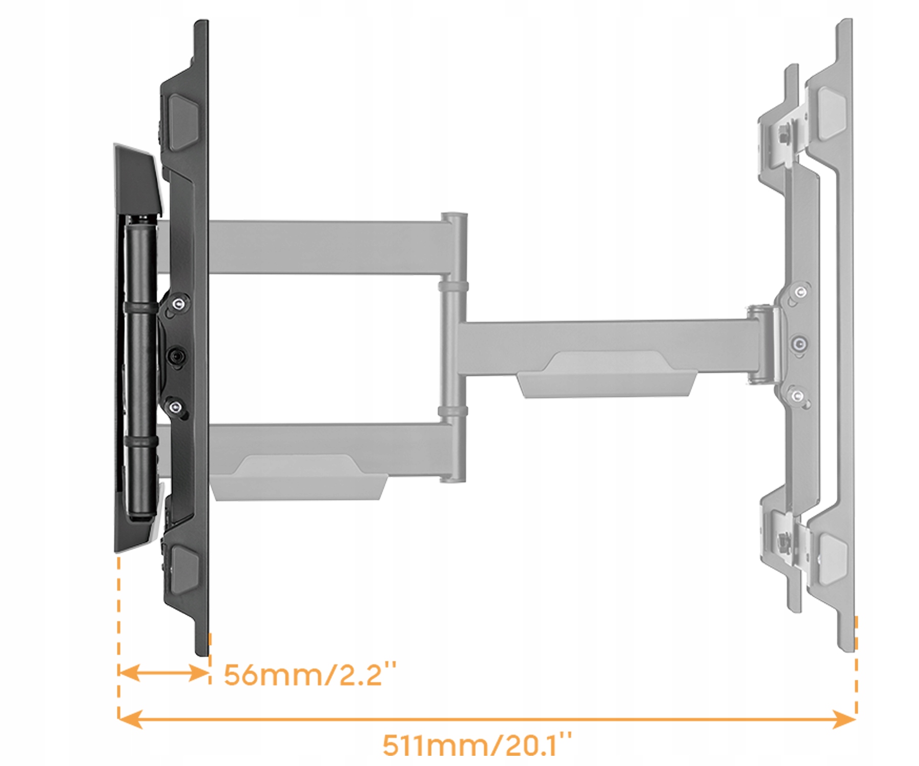 Elastyczność montażu z maksymalnym wysunięciem 511 mm