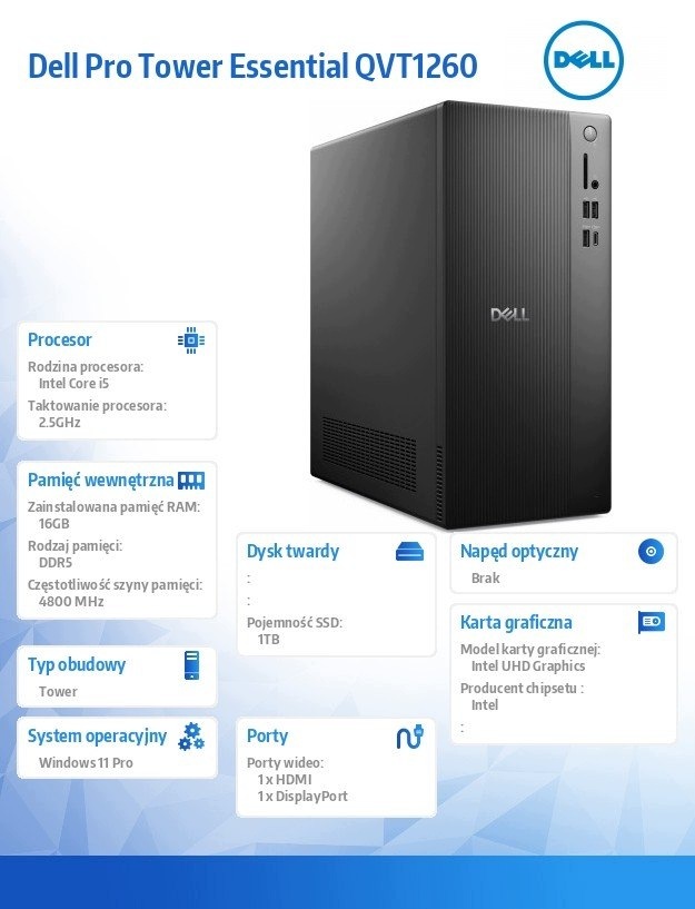 Pro Tower Essential QVT1260 – Wydajny komputer stacjonarny z Windows 11 Pro