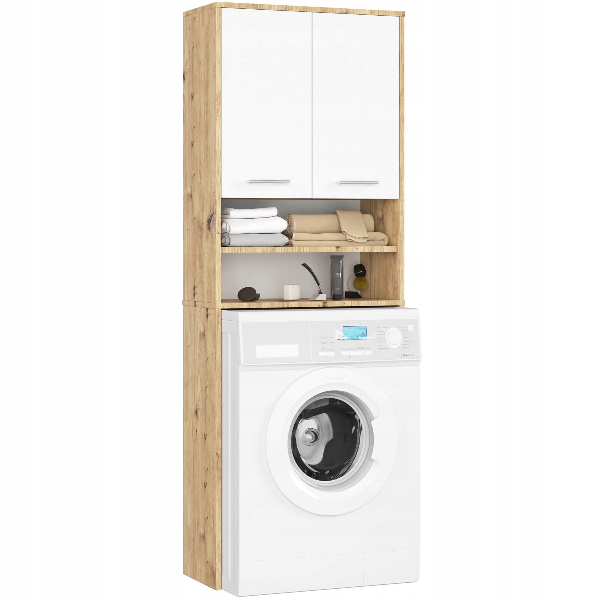 Regał łazienkowy FIN Słupek 2D Pralka Artisan - Biały – Idealne rozwiązanie do Twojej łazienki