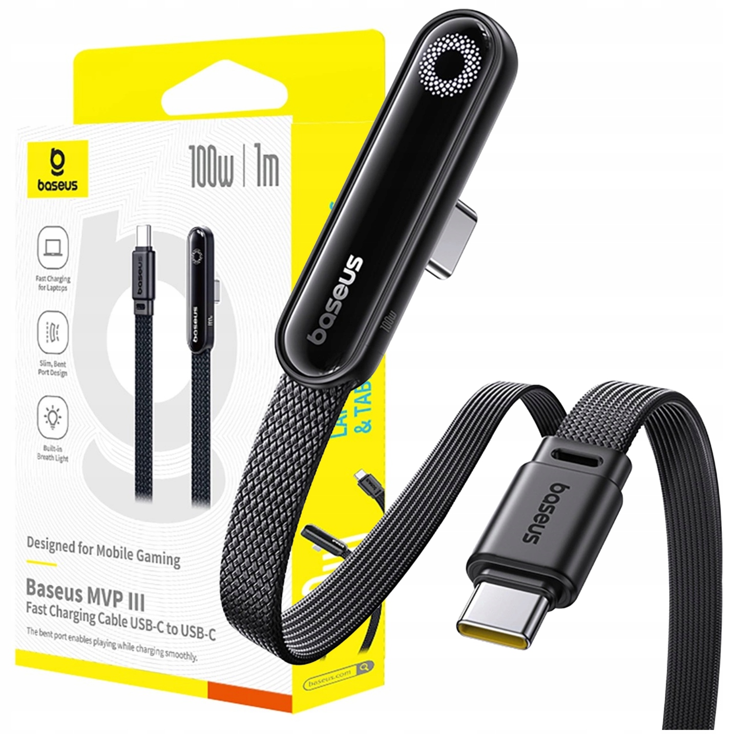 Kabel MVP 3 USB-C - USB-C 100W kątowy 1m - czarny