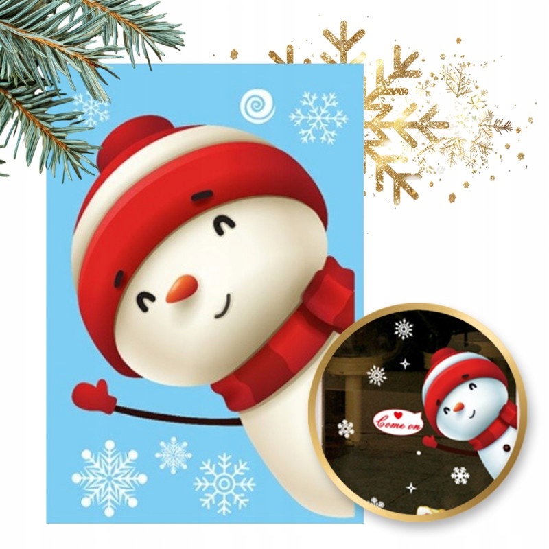 ECARLA Naklejki na szybę świąteczne kolorowe 20x30cm – Bałwanek NKD20