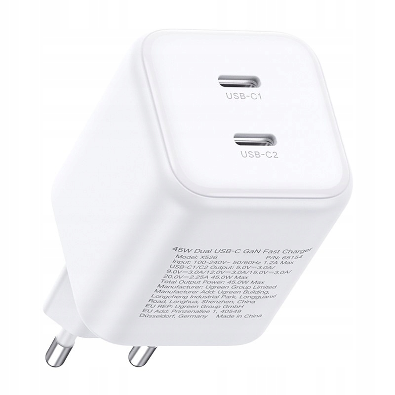 Ładowarka Dual USB-C GaN 45W X526 – Wydajne ładowanie dla Twoich urządzeń