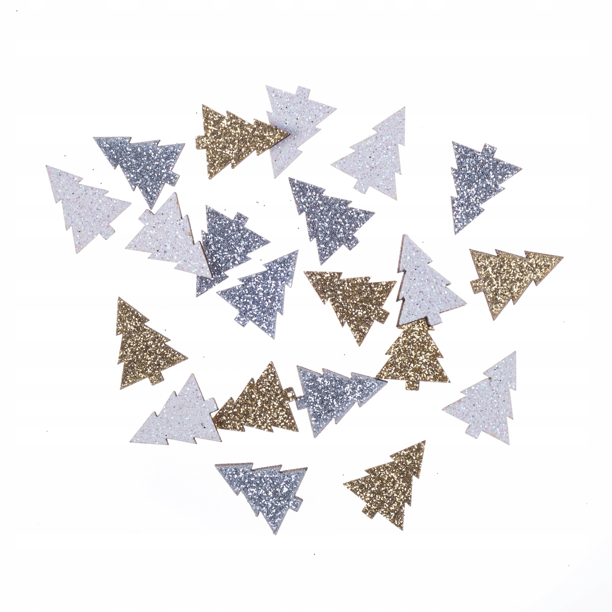 Drewniane brokatowe choinki 1,5x2cm – Magia świąt w Twoim domu