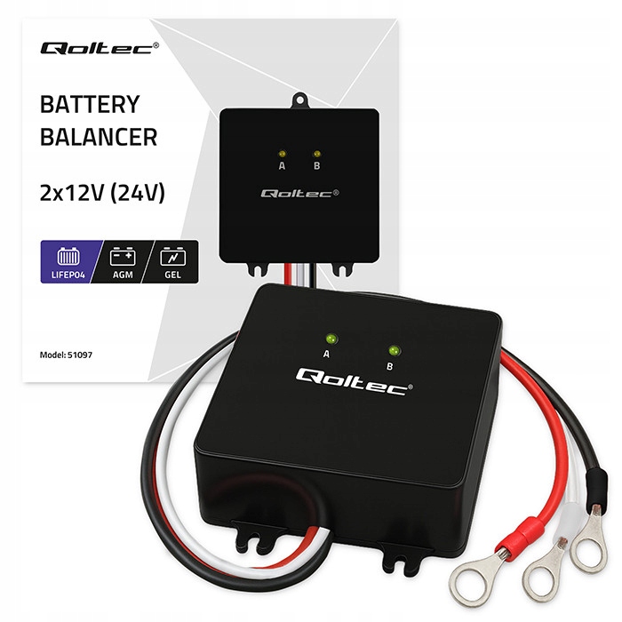 QOLTEC 51097 Balanser napięcia 24V do akumulatorów 2 x 12V LiFePO4 AGM GEL – Stabilizacja i ochrona