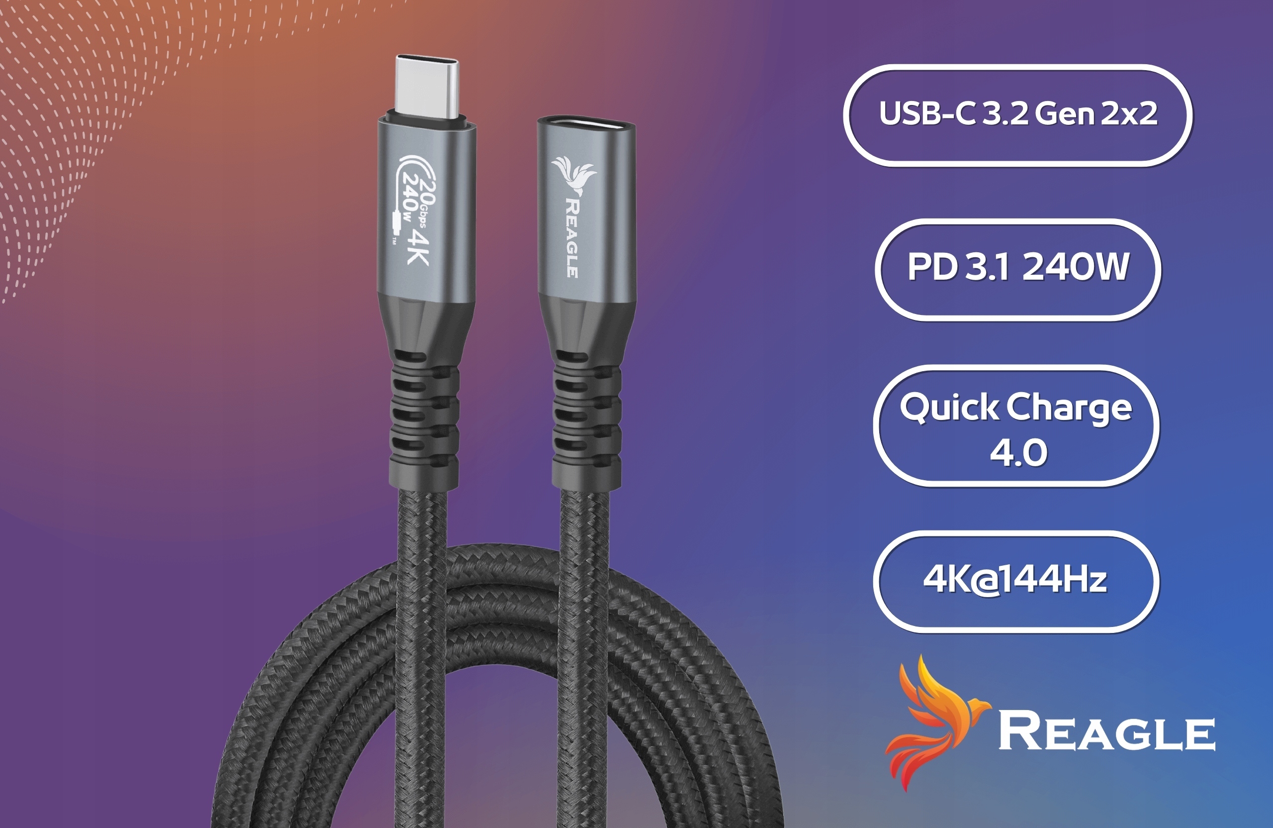 Przedłużacz USB C 2M 3.2 Kabel 240W 20Gbps 4K 144Hz USB Adapter Thunderbolt – Nowoczesne rozwiązanie dla Twojego sprzętu