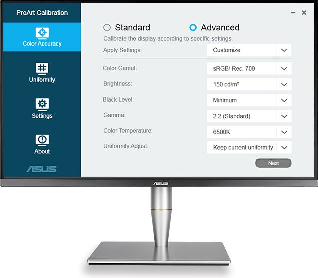 ASUS ProArt Calibration Technology achieves optimum color accuracy when working with different types of content with a variety of advanced setups