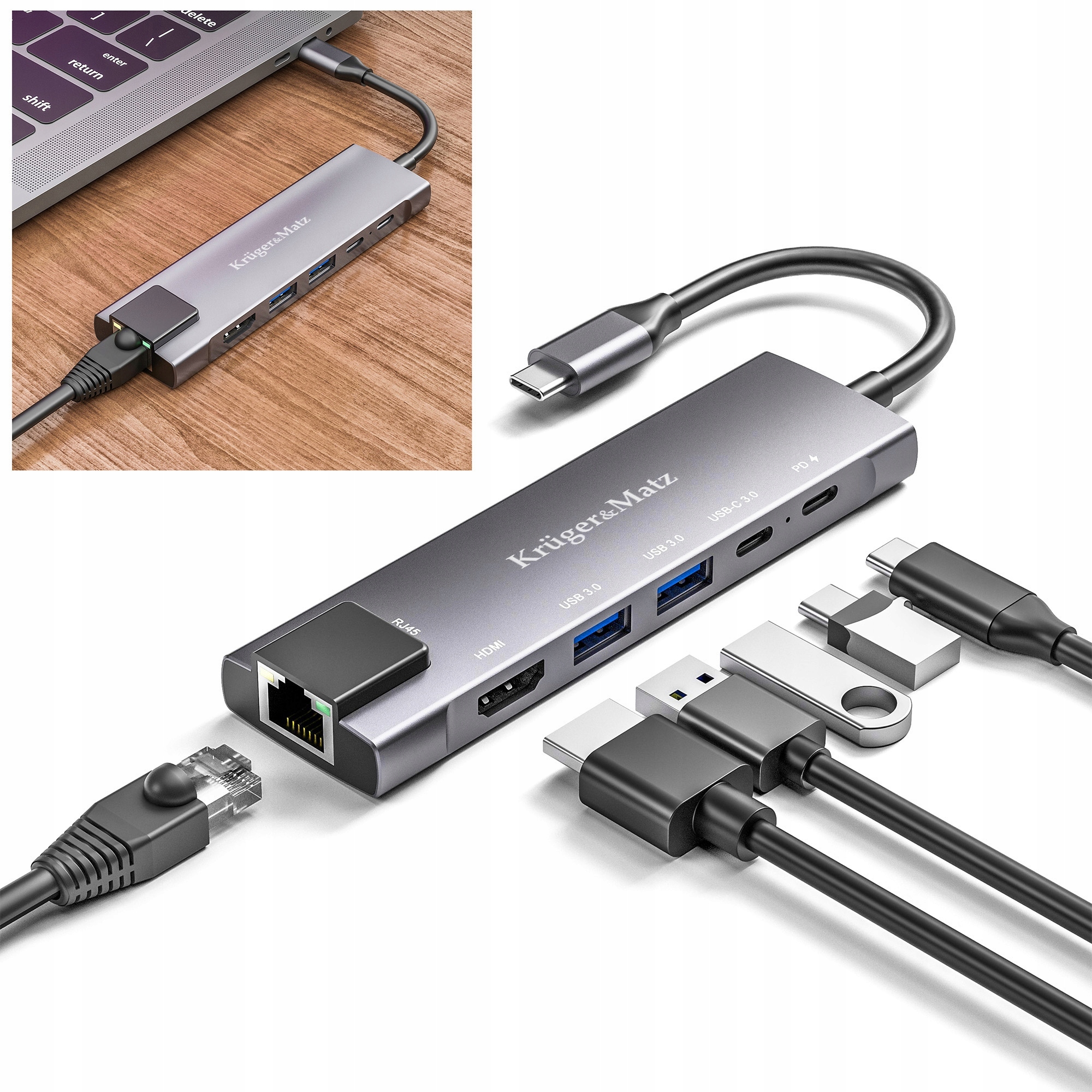 Adapter (HUB) USB typu C na HDMI/2x USB3.0/2x USB typu C/RJ45 – Zwiększ funkcjonalność swojego urządzenia