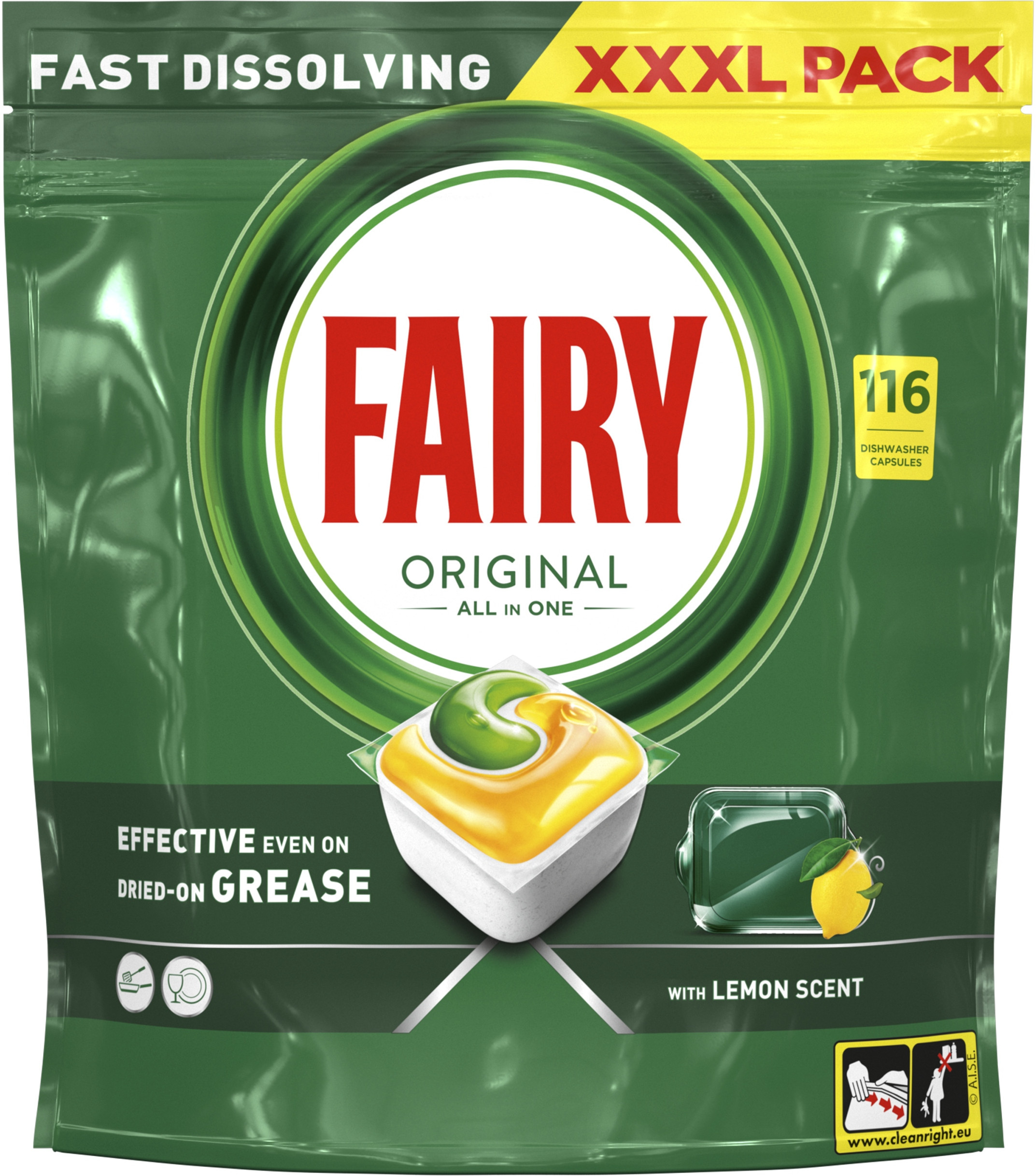 Kapsułki do zmywarki FAIRY Original All in One Cytryna 116 szt – Doskonałe czyszczenie w jednej kapsułce
