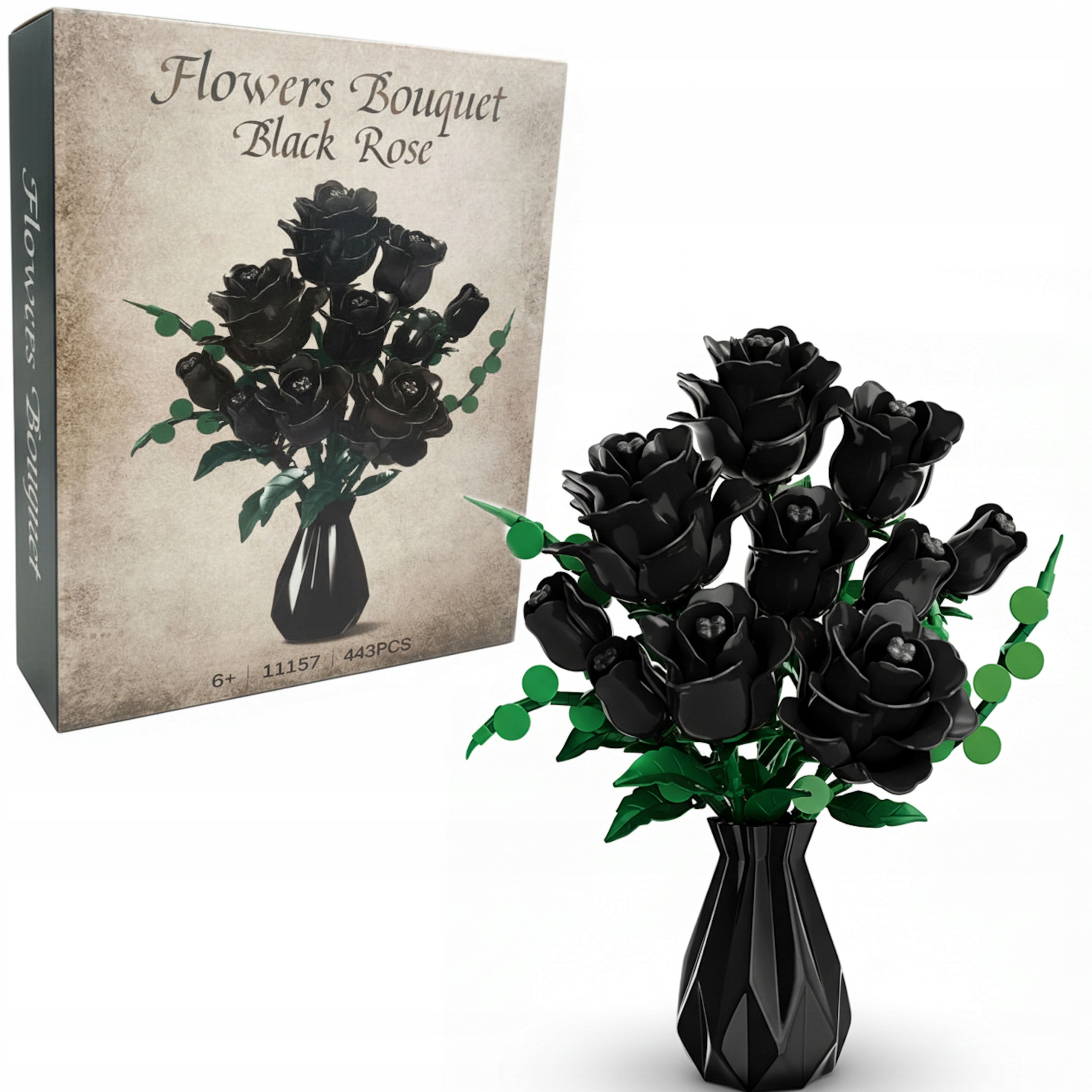 Klocki konstrukcyjne czarny bukiet róż 443 el. – Kreatywna zabawa dla dzieci