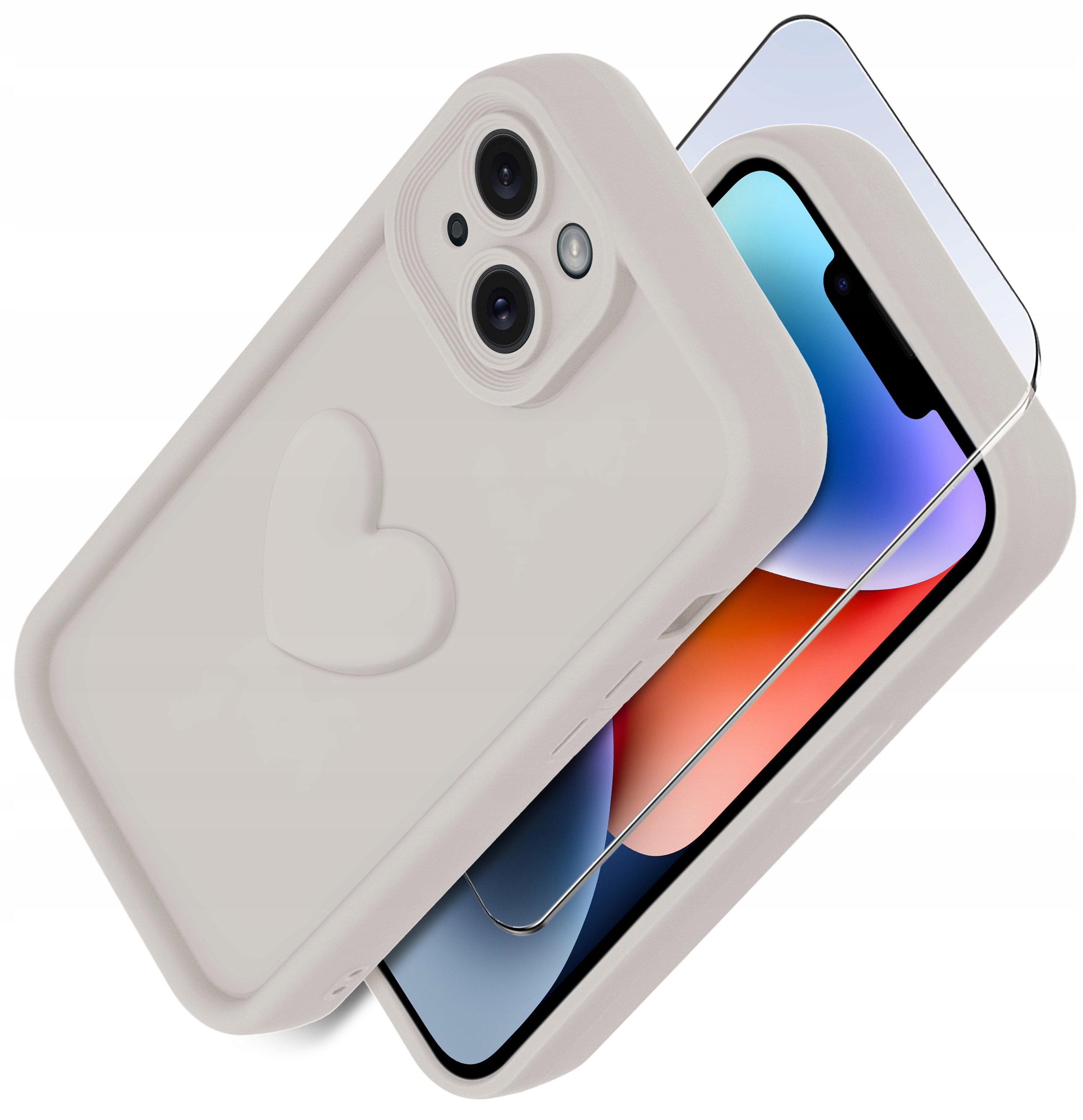 Etui do iPhone 13 | 14 silikonowe MATOWE serce + Szkło ochronne na ekran 9H – Ochrona i styl w jednym