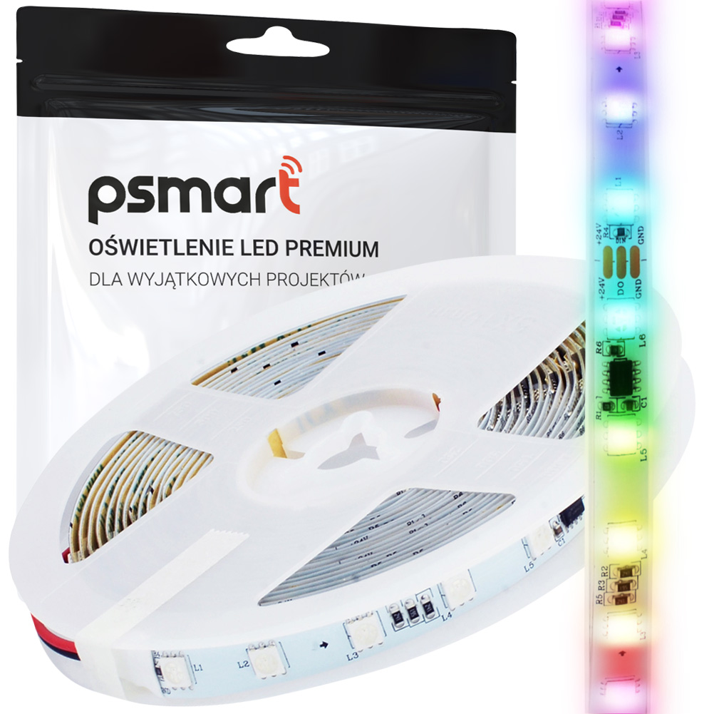 PSMART Cyfrowa Taśma LED 24V WS2811 RGBIC IP20 10mm 60 Led/m 5m – Nowoczesne oświetlenie dla Twojego wnętrza