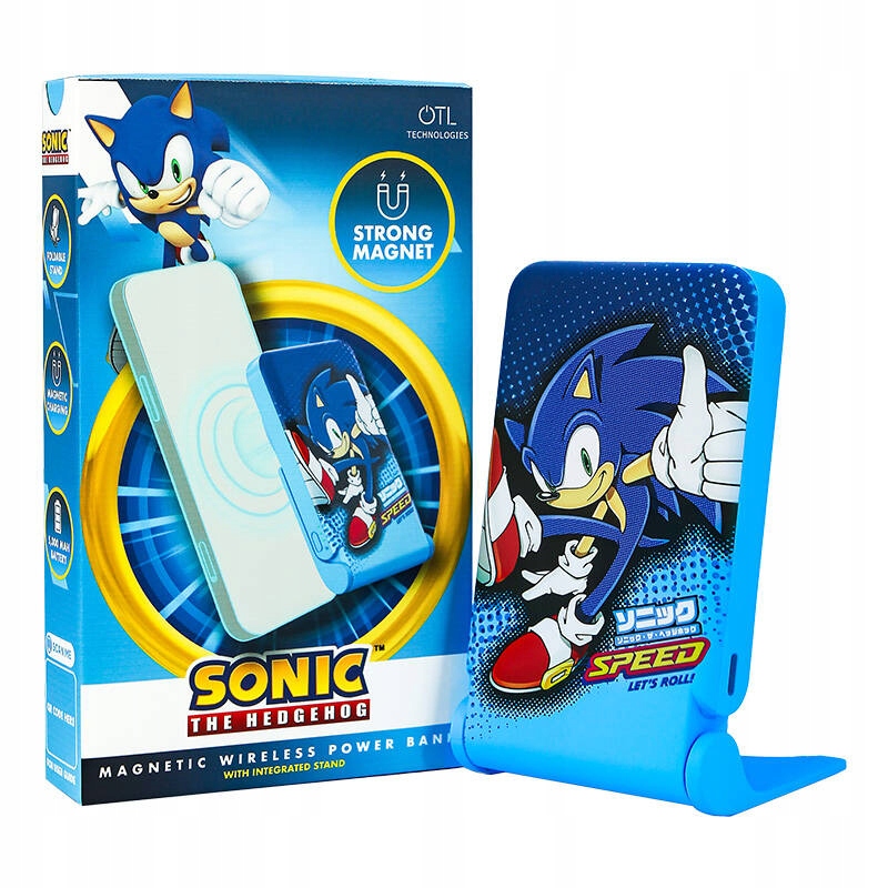 Powerbank OTL Powerbank magnetyczny OTL 5000 mAh, USB-C 15W, Sonic The Hedgehog ze stojakiem (niebieski) – Wydajność i styl w jednym