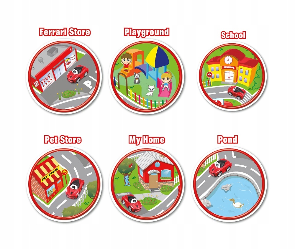 Kolorowa grafika miasta z serii Ferrari Kids