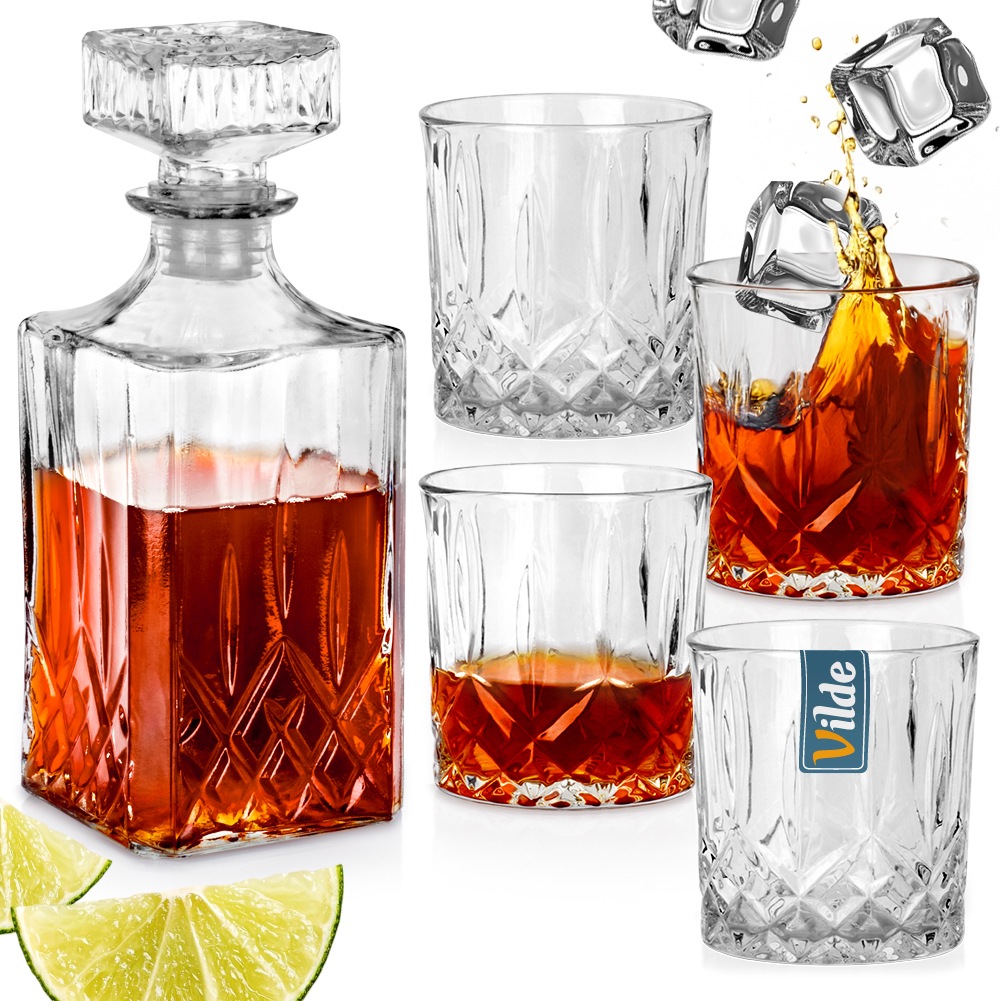 Karafka i Szklanki do Whisky Szklane VILDE 900 ml + 4x300 ml – Elegancja na Twoim stole