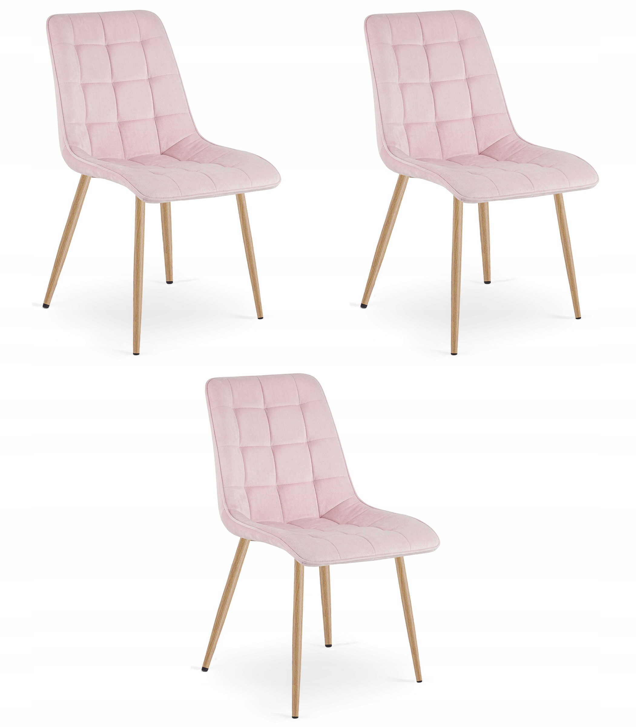 Krzesło velvet Split jasnoróżowe nogi dąb do salonu jadalni glamour x3 – Elegancja i komfort w Twoim wnętrzu