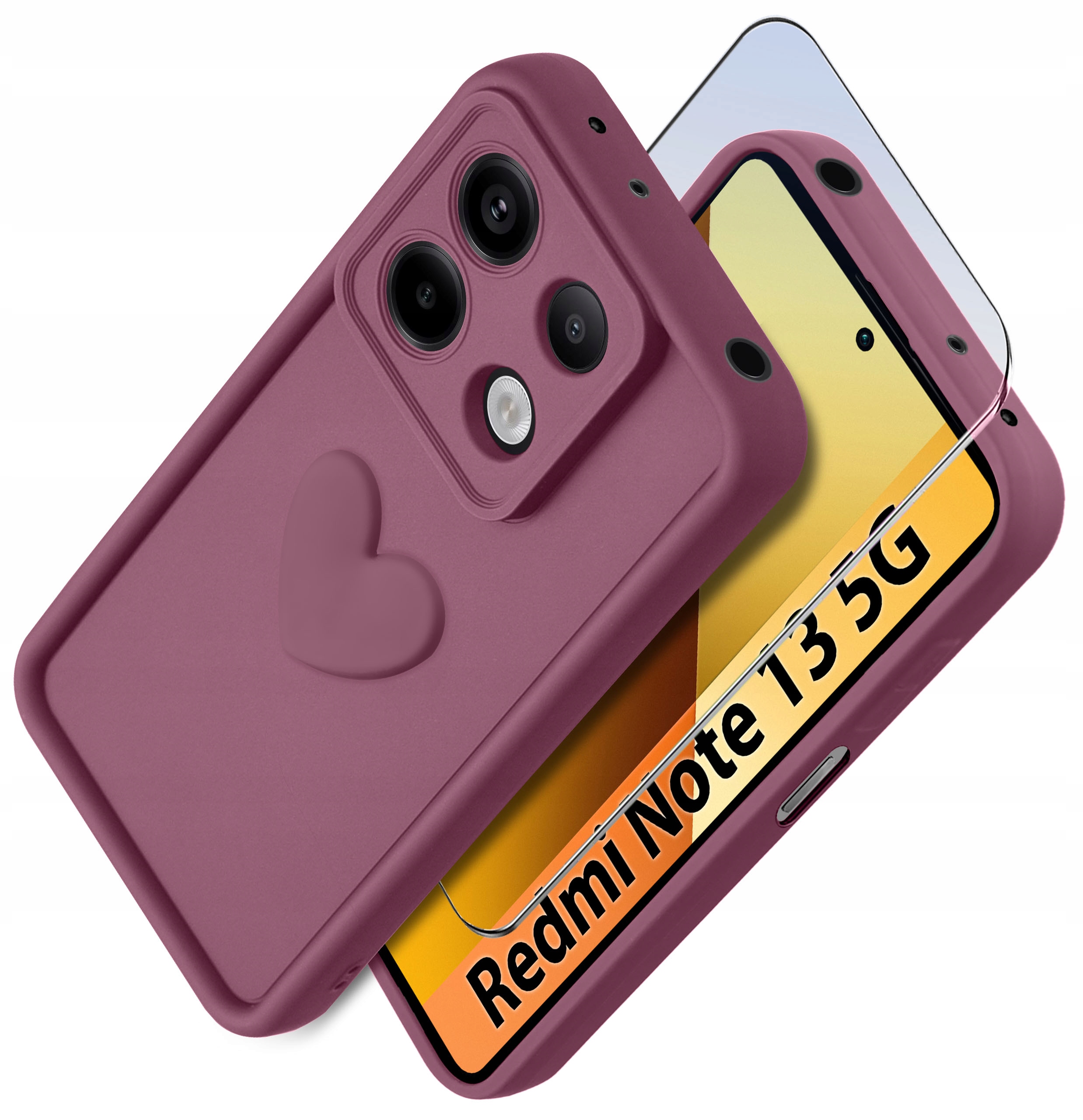 Etui do Xiaomi Redmi Note 13 5G silikonowe MATOWE serce + Szkło ochronne 9H – Ochrona i styl w jednym