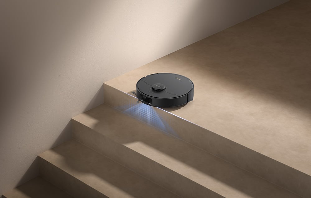 Robot sprzątający Dreame D20 wykrywający schody na swojej drodze
