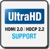 Interfejs HDMI 2.0 umożliwia przesyłanie cyfrowego, nieskompresowanego sygnału audio i wideo. Pozwala w pełni wykorzystać możliwości rozdzielczości Ultra HD i daje gwarancję obsługi podwójnego wideo oraz dźwięku (do 4 ścieżek) na jednym ekranie. HDCP 2.2 natomiast kontroluje przesyłanie obrazu i dźwięku w formie cyfrowej między dwoma urządzeniami. Mechanizm ten uniemożliwia przesyłanie treści w wysokiej rozdzielczości, w przypadku których istnieje możliwość powstania nieautoryzowanych kopii.