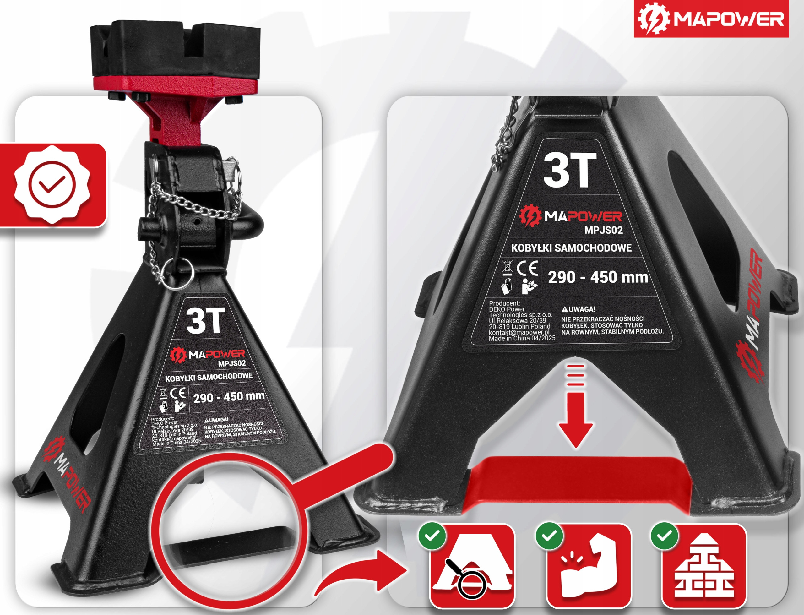 KOBYŁKI SAMOCHODOWE WARSZTATOWE PODPORY PODSTAWKI BLOKADA [3T] 2SZT MAPOWER Kod producenta MPJS02 kobyłka samochodowa