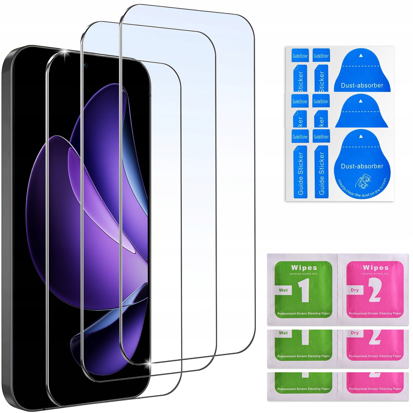 Zestaw zawiera: etui, szkło hartowane i akcesoria