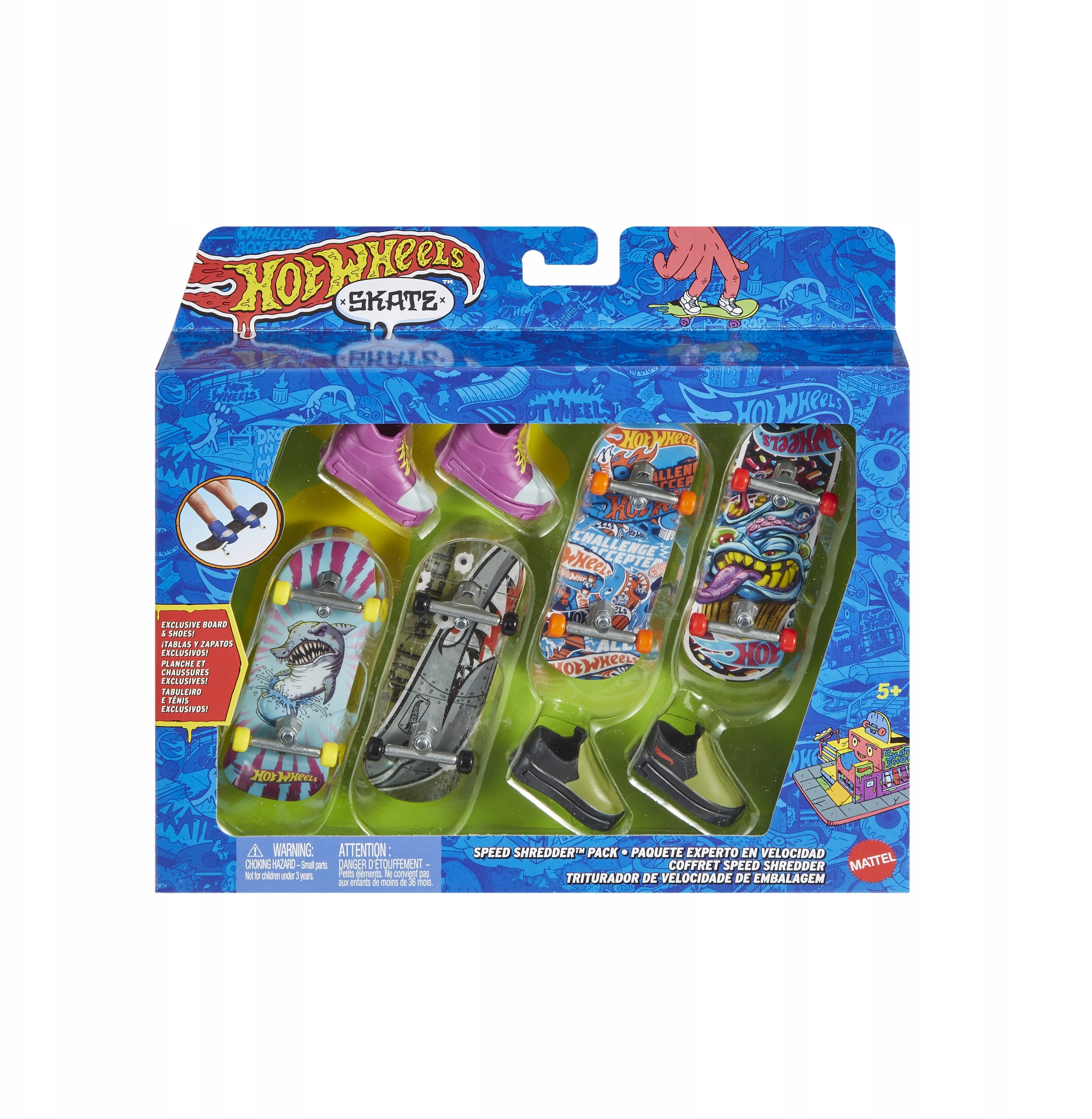 Mattel Hot Wheels Skate Deskorolka + buty 4-pak HVM15 – Zestaw do zabawy dla małych skaterów