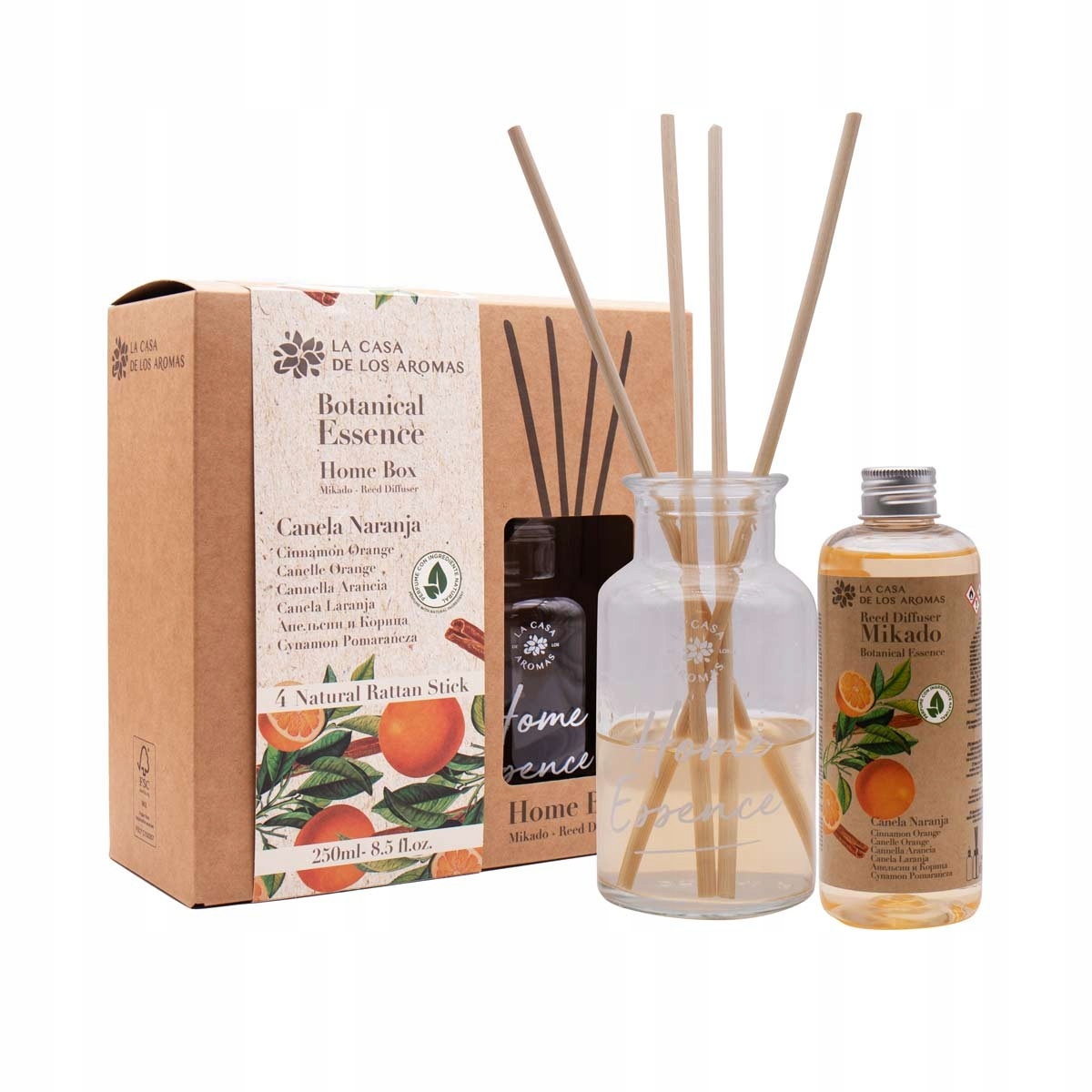 LA CASA DE LOS AROMAS Botanical Essence – Patyczki zapachowe Cynamon i Pomarańcza 250ml