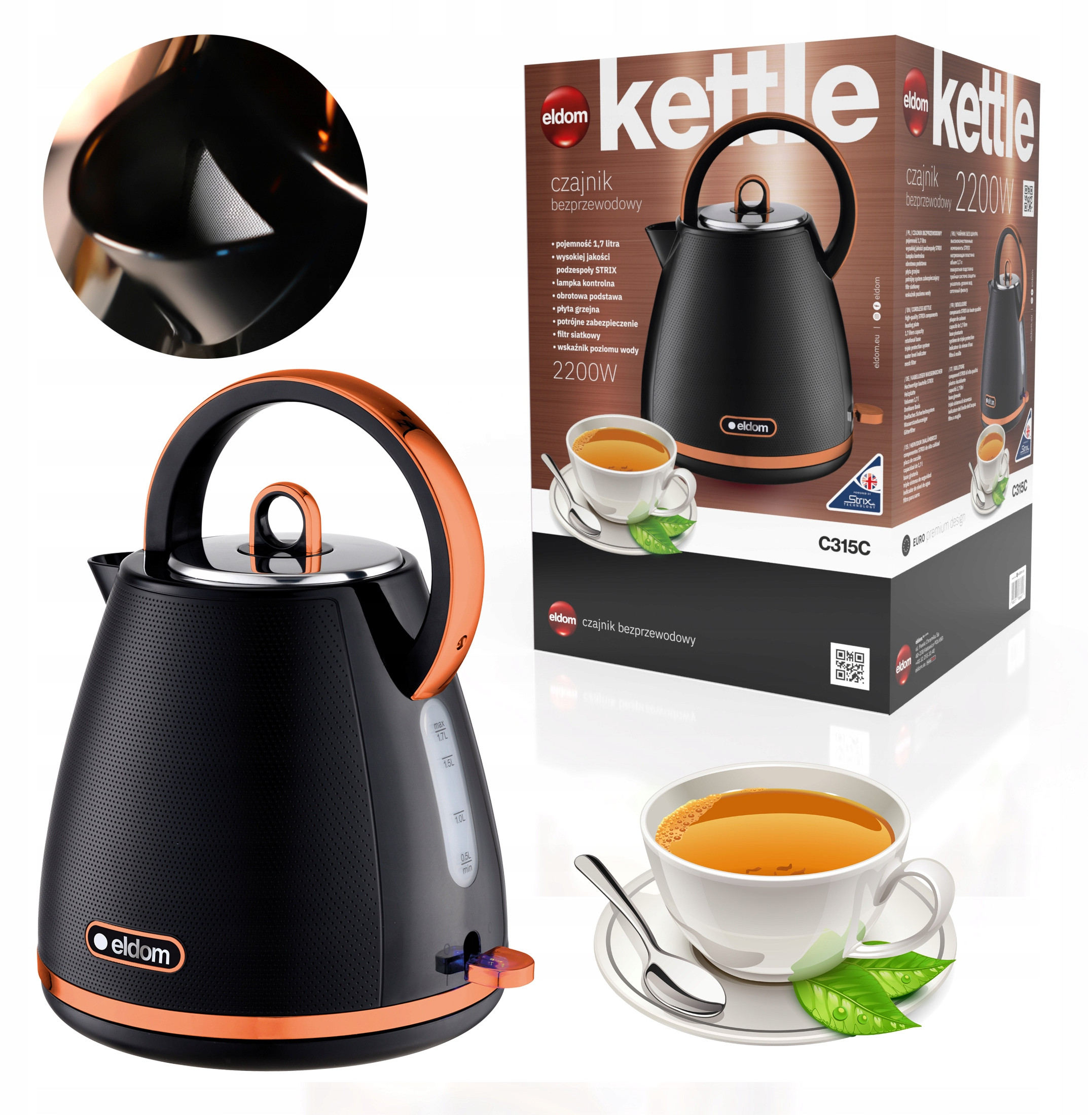 Wysoka moc 2200W – Szybkie gotowanie wody