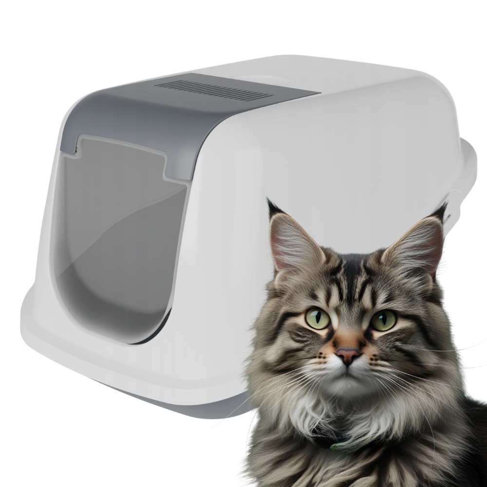 Zamykana kuweta ELLA XXL Szary 51x70x46 – Idealne rozwiązanie dla dużych kotów