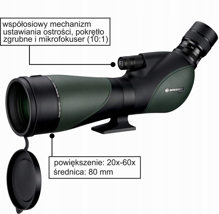 Doskonałe powiększenie 20-60x dla lepszej widoczności