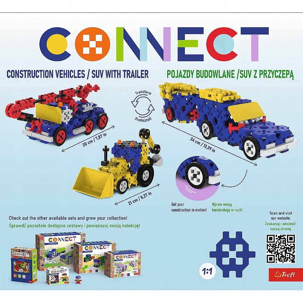 Zestaw 3w1: Buduj buldożera, koparkę i SUV-a z przyczepą