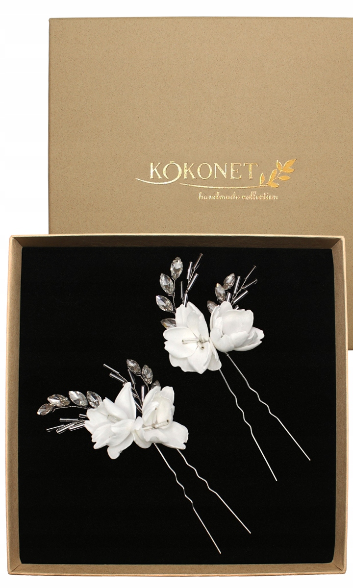 Ozdoby do włosów KWIATOWE z kryształkami do koka fryzury ślubnej SREBRNE – Elegancja i blask na Twojej głowie