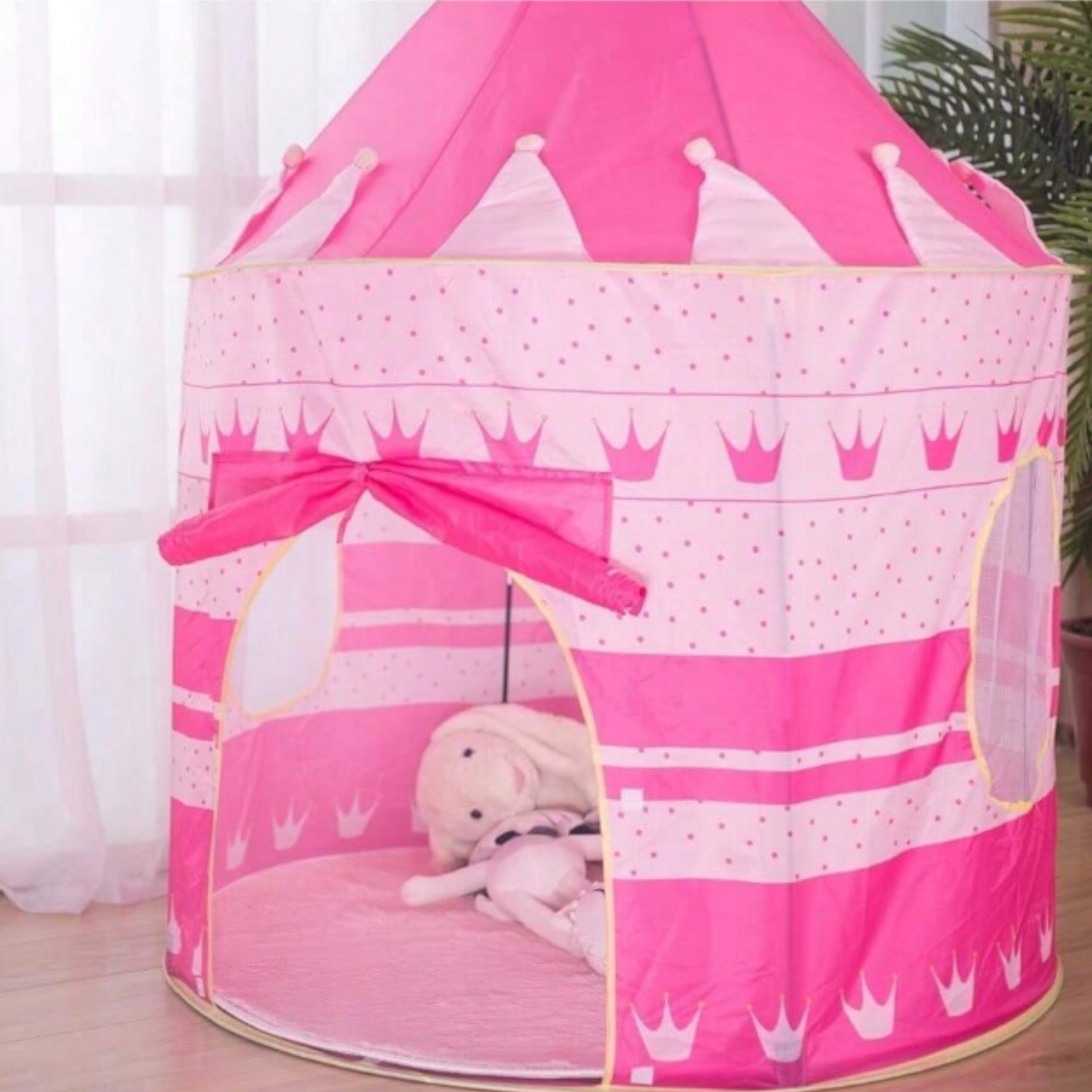 Namiot w kształcie zamku z podłogą 135cm różowy dla dzieci – Idealna przestrzeń do zabawy