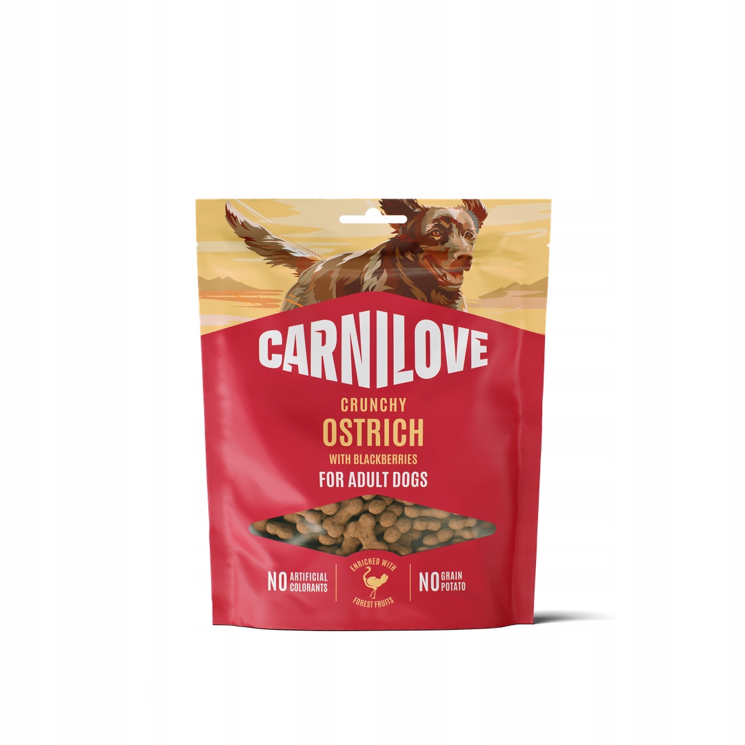 Carnilove Dog Crunchy Snack – Mięsne chrupiące przysmaki dla psów ze strusiem i jeżynami 200 g