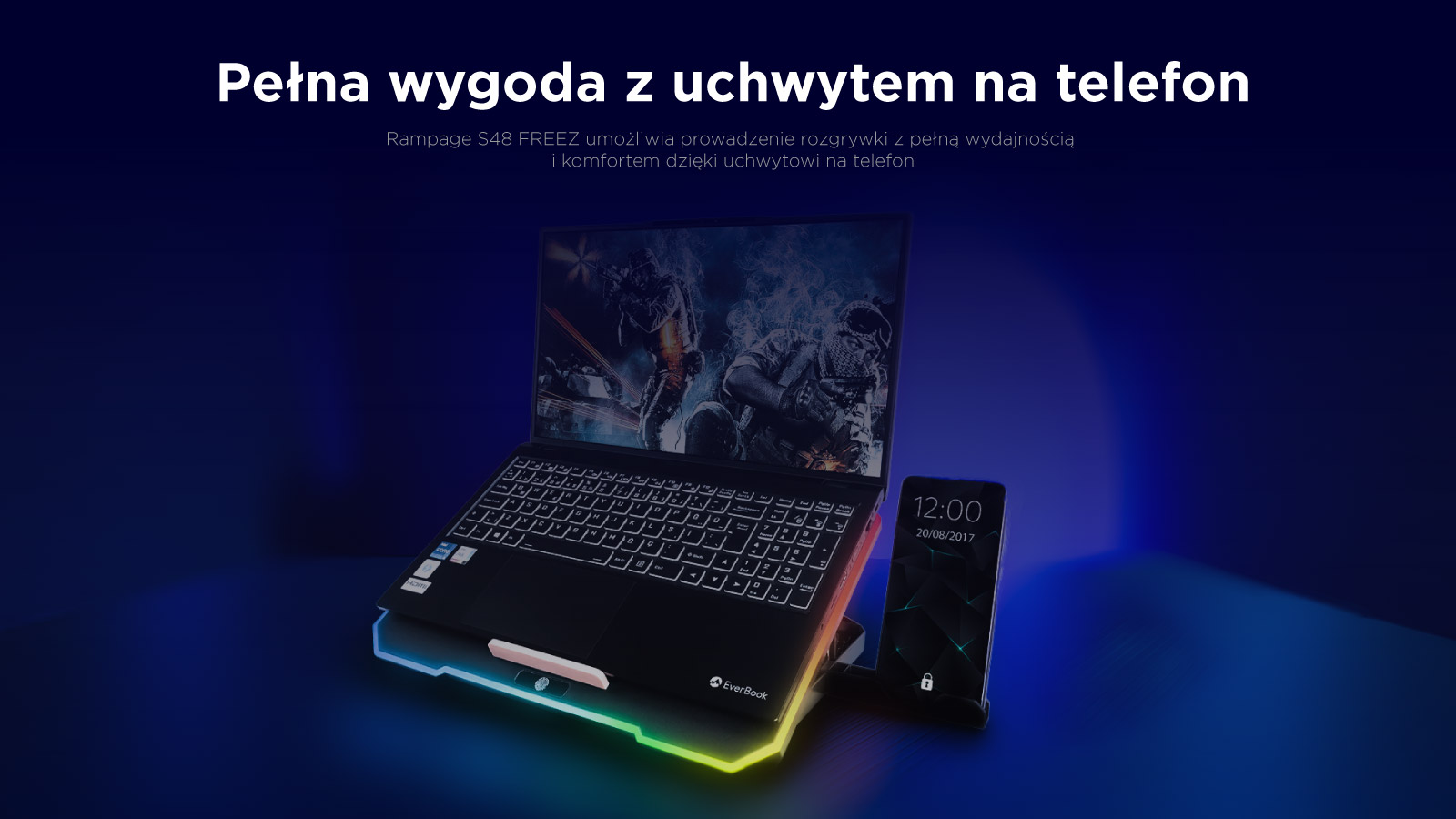 Rampage FREEZ Podstawka chłodząca pod laptop 9-17 RGB 6 wentylatorów, czarna