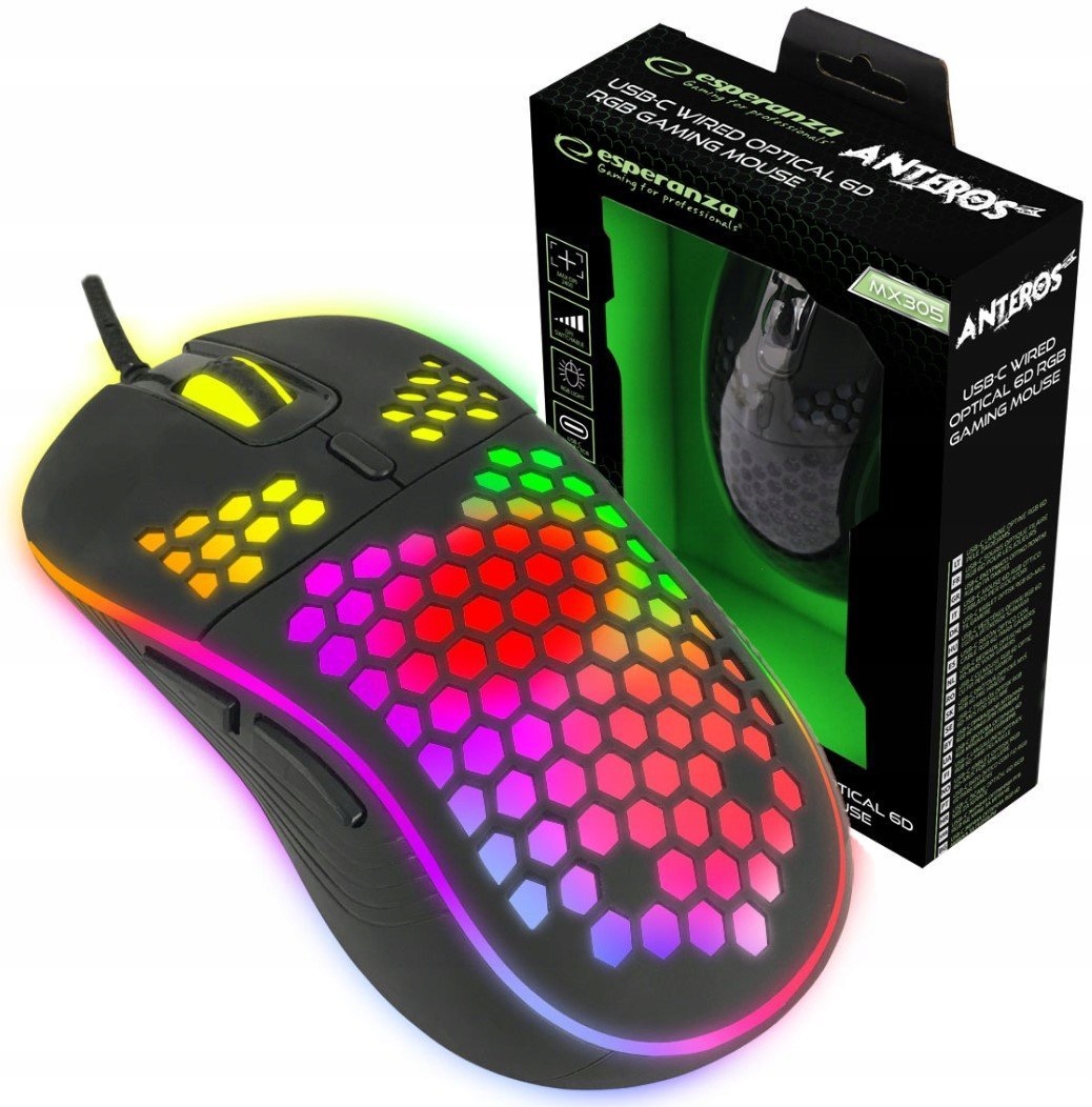 MYSZ GAMINGOWA USB-C DLA GRACZY – Esperanza MX305 ANTEROS z podświetleniem LED RGB