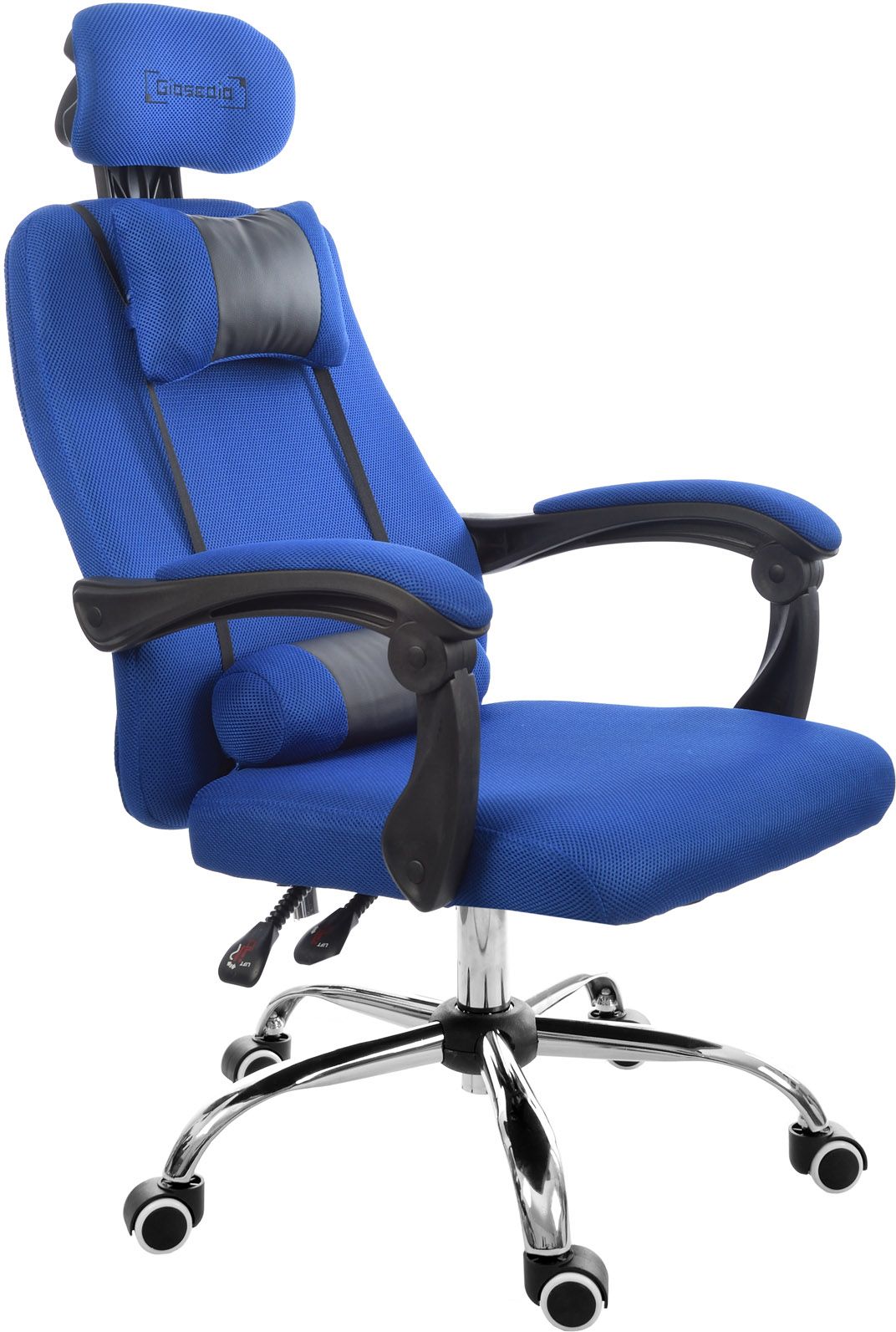 niebieski gamingowy fotel materiałowy