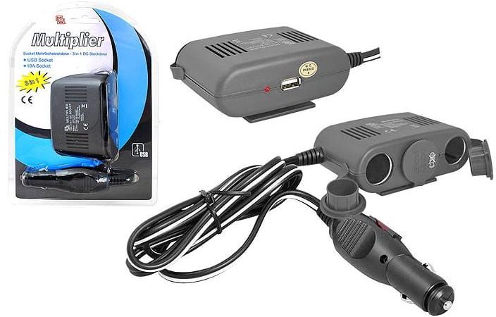 Rozgałęziacz zapalniczki samochodowej 3x10A + USB