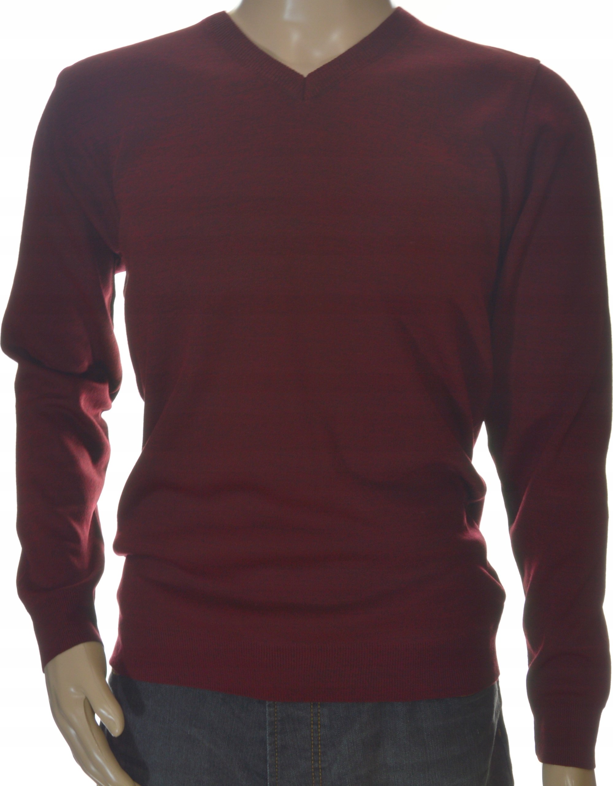 Sweter męski w szpic serek z wełny wełniany niegryzący XL bordo 1703 – Klasyka i elegancja na co dzień