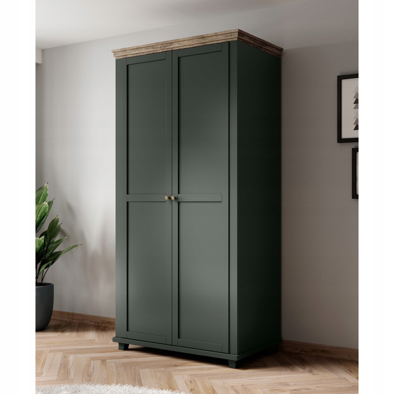 Szafa trzydrzwiowa EVORA 3D2S 154cm zielona/dąb lefkas z lustrem HELVETIA*