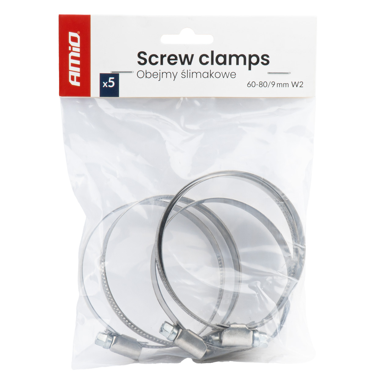 Obejma ślimakowa 5 szt. 60-80mm/9mm W2 AMIO-04590 – Solidne mocowanie dla Twoich instalacji