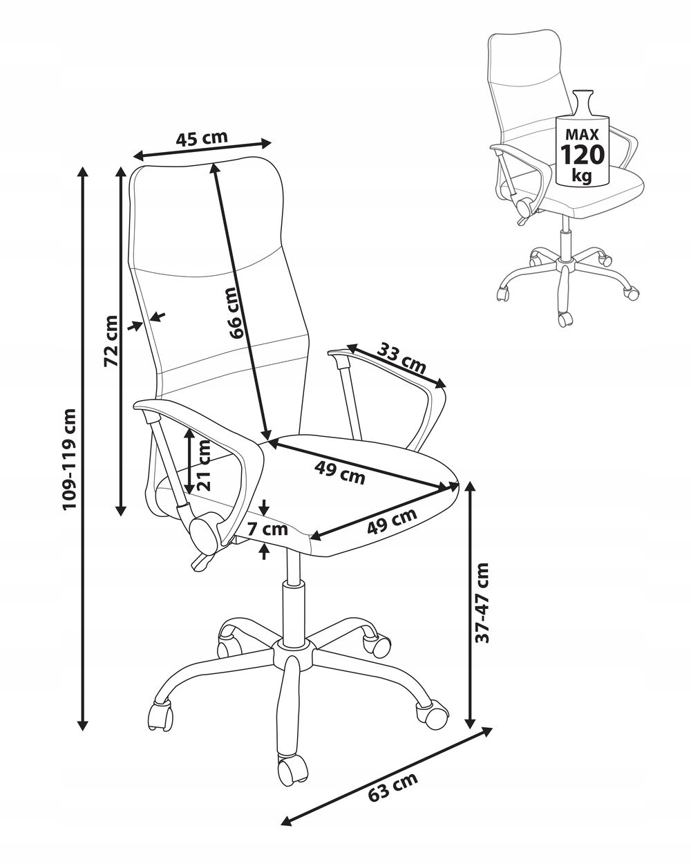 Regulacja wysokości i odchylenia oparcia