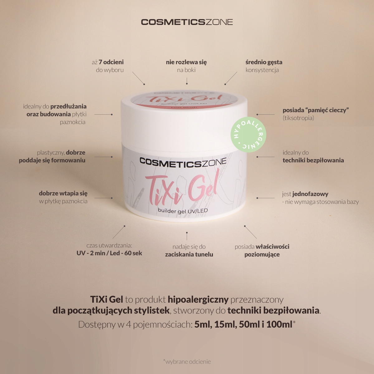 Żel budujący z pamięcią cieczy różowy UV LED 50ml Marka Cosmetics Zone