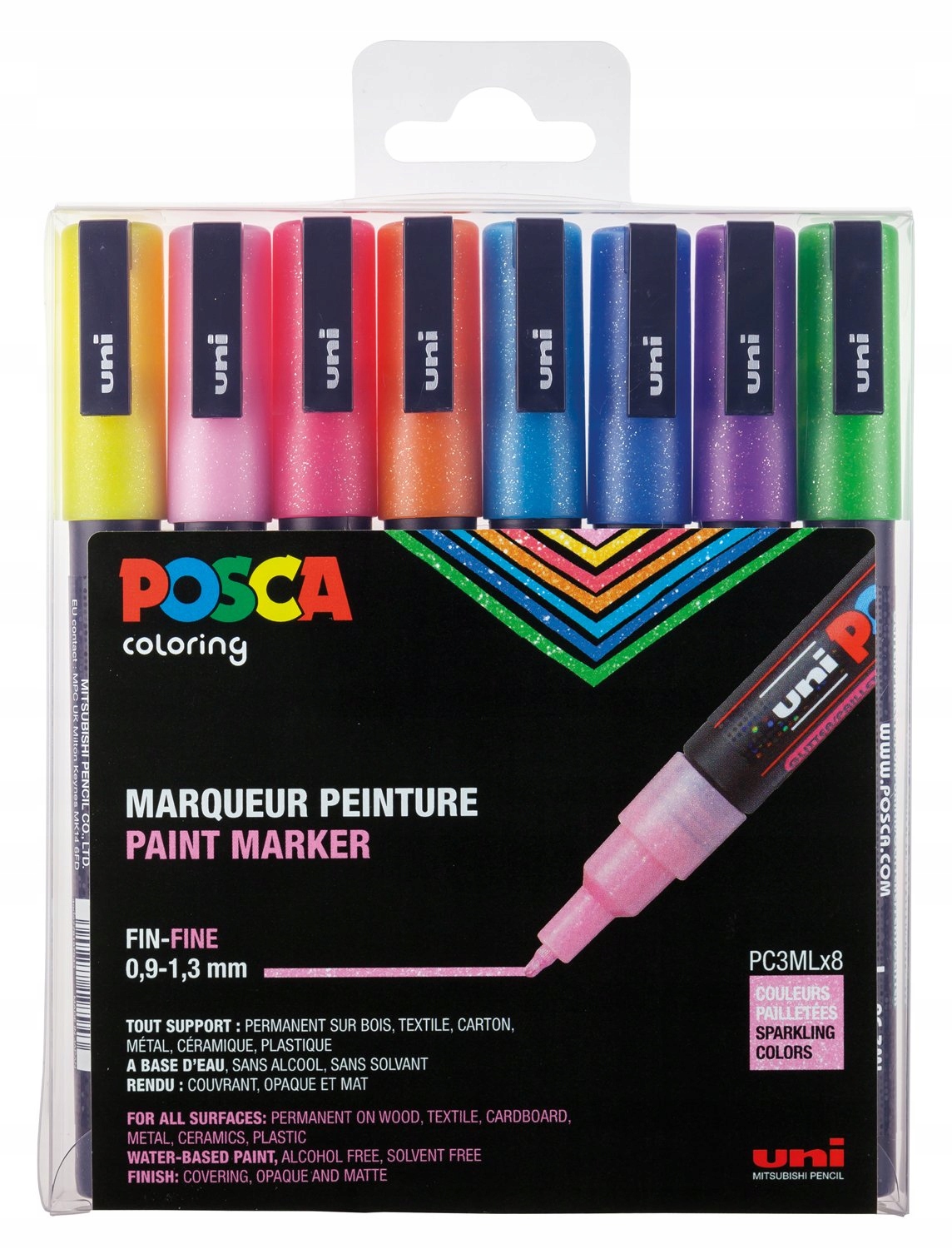 Marker POSCA UNI PC-3M 8er Set Glitter – Kreatywność na wyciągnięcie ręki
