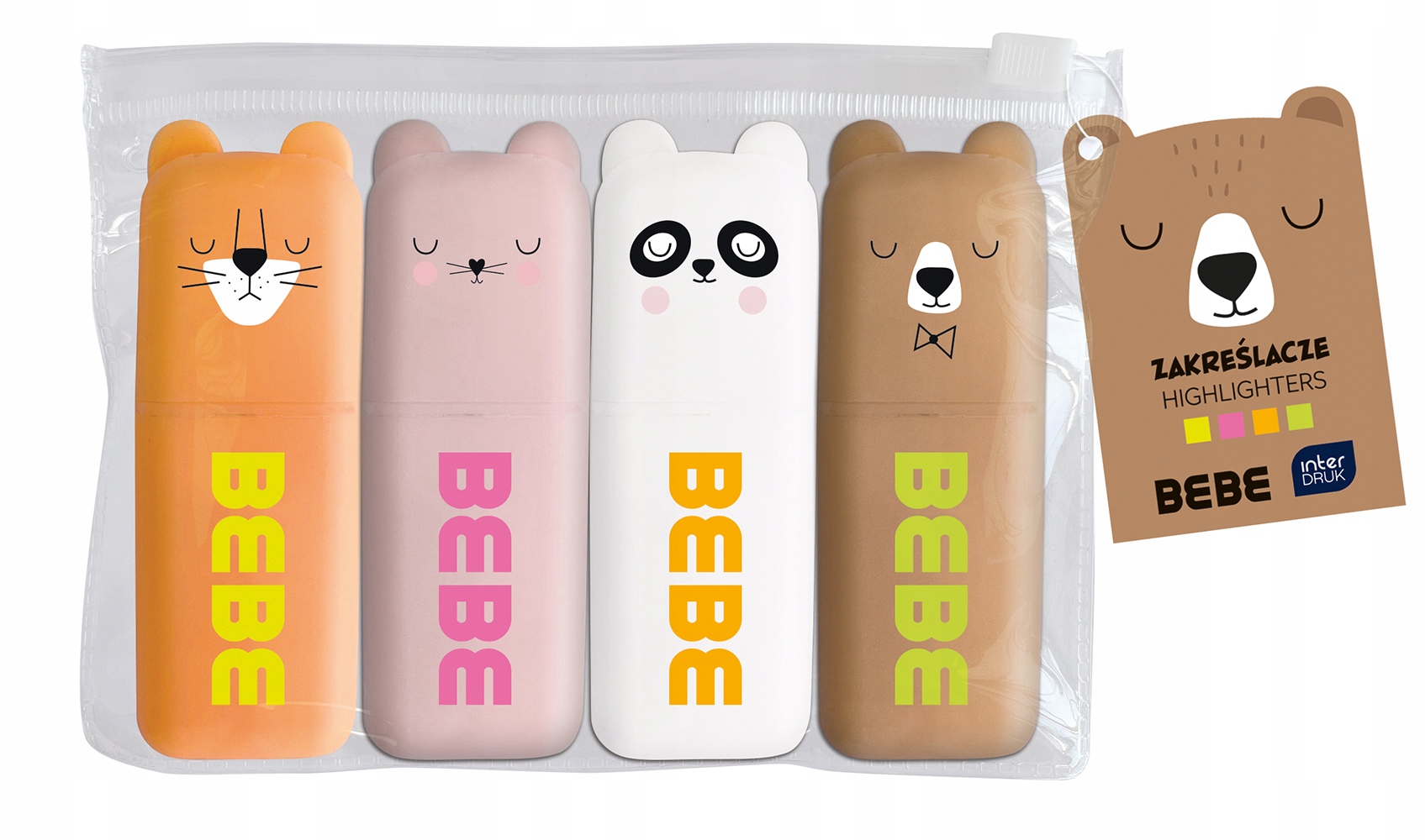 Zestaw 4 pastelowych zakreślaczy w praktycznym etui