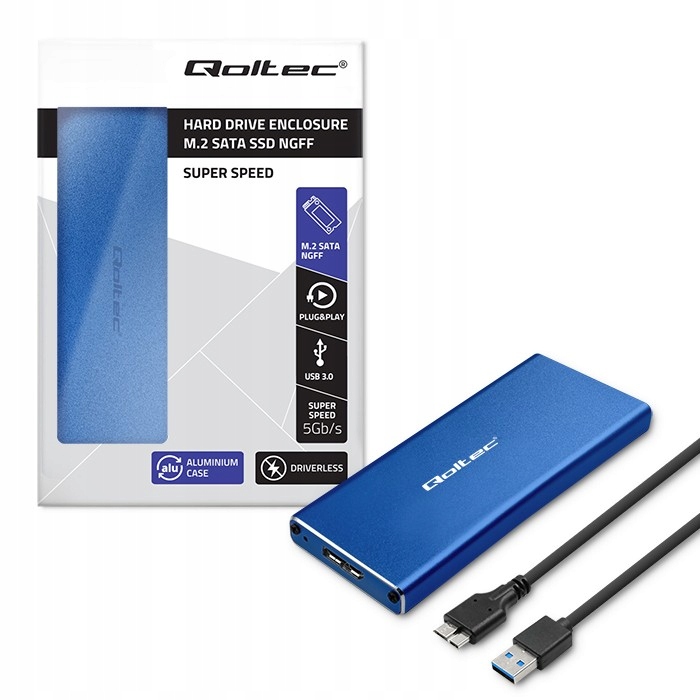 Kieszeń Qoltec Obudowa/kieszeń na dysk M.2 SSD | SATA | NGFF | USB 3.0 – Niezawodne przechowywanie danych