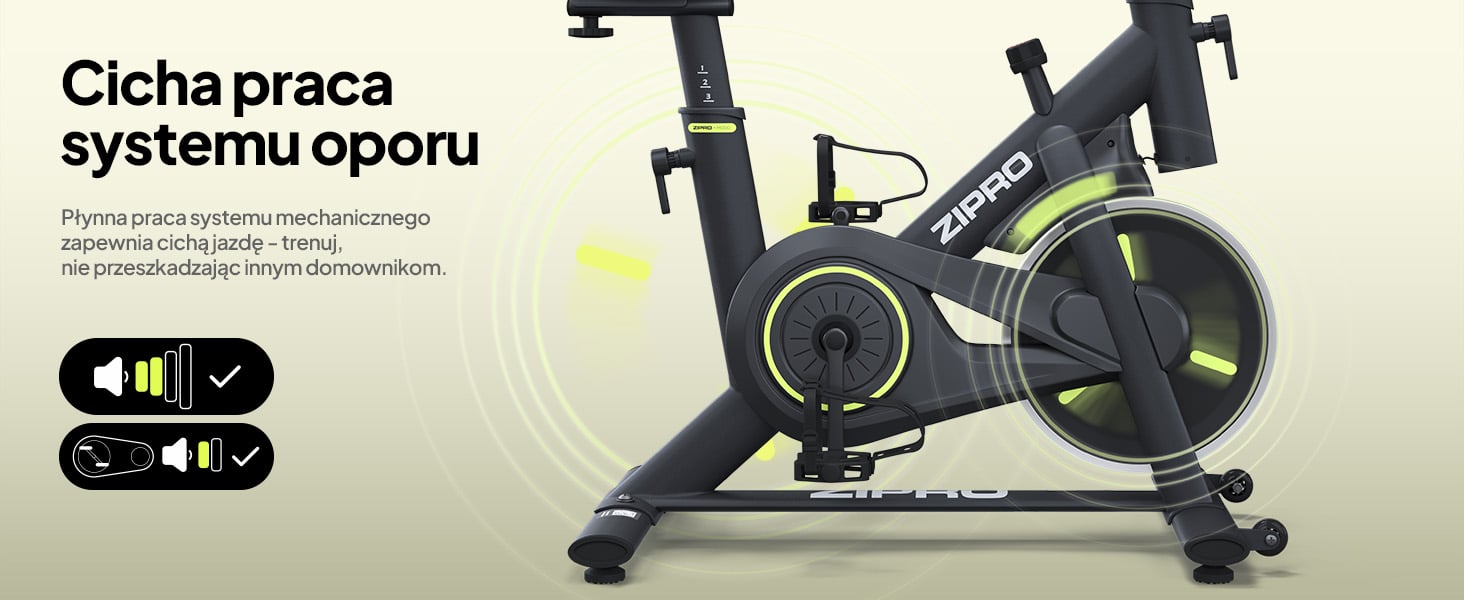 Rower spinningowy ZIPRO Modo - Magnetyczny system oporu z napędem paskowym