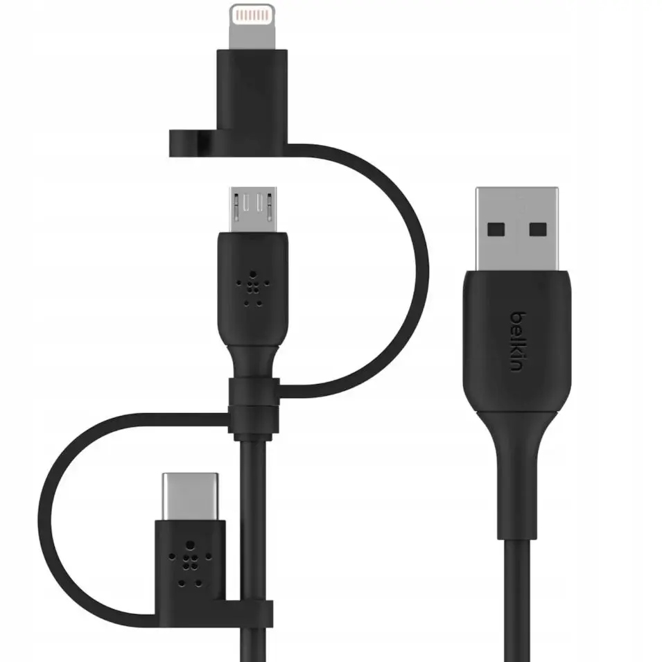 Belkin USB-A - USB-C + MicroUSB + Lightning Czarny (CAC001bt1MBK) – Uniwersalny kabel 3 w 1