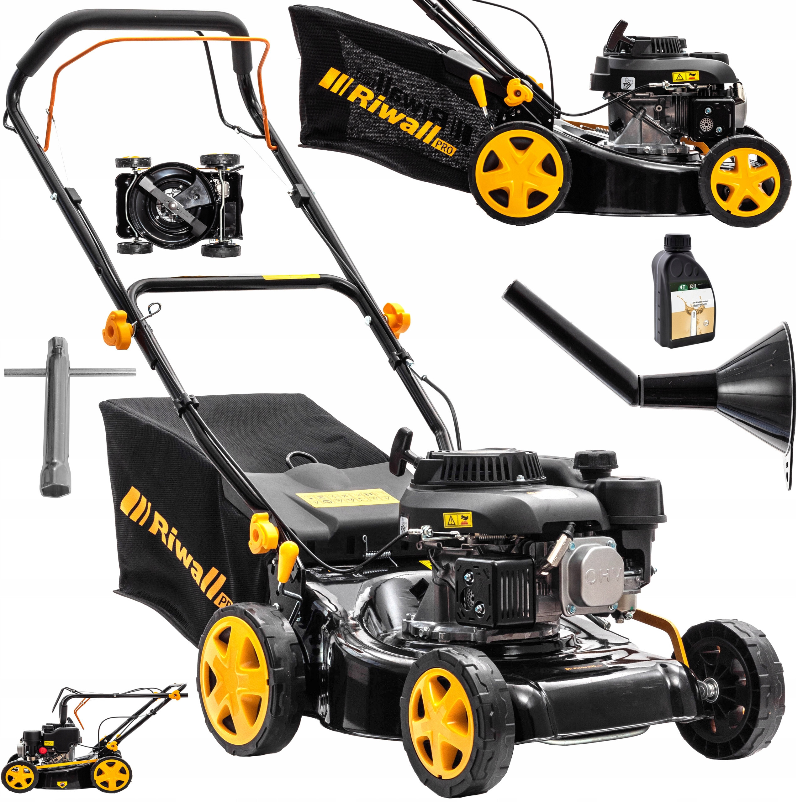 W zestawie: olej 0,6l, nóż oraz lejek do oleju