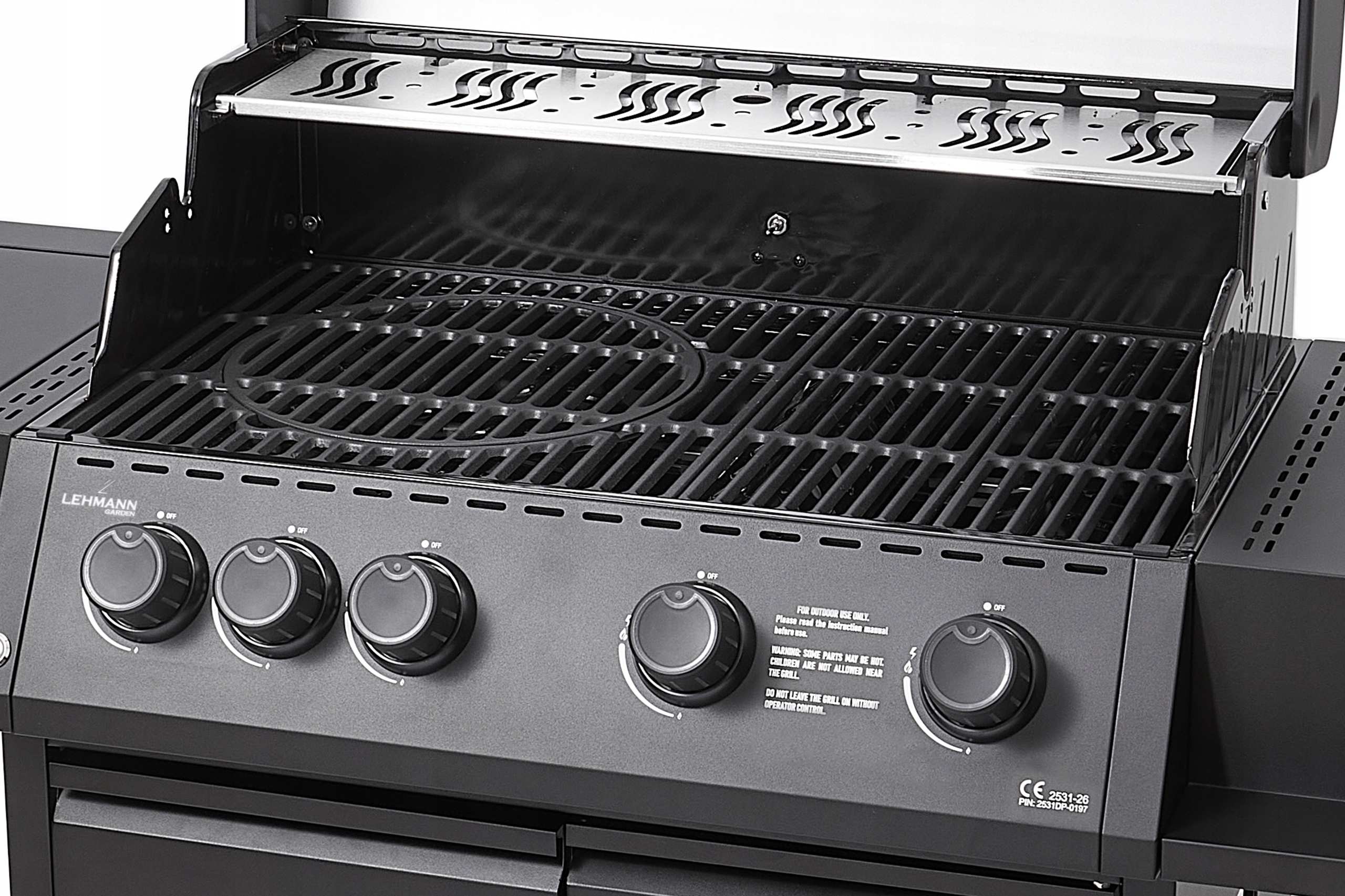 Grill gazowy Ogrodowy ŻELIWNY LEHMANN 4+1 premium 17,2 kW + szafka na butlę Waga produktu z opakowaniem jednostkowym 69 kg