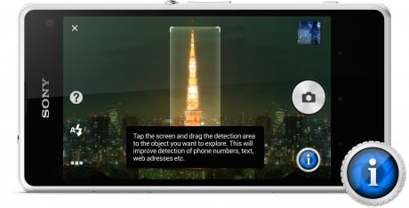 Funkcja Info-eye dostępna w telefonie Xperia Z1 Compact podaje informacje na temat właśnie fotografowanego obiektu.